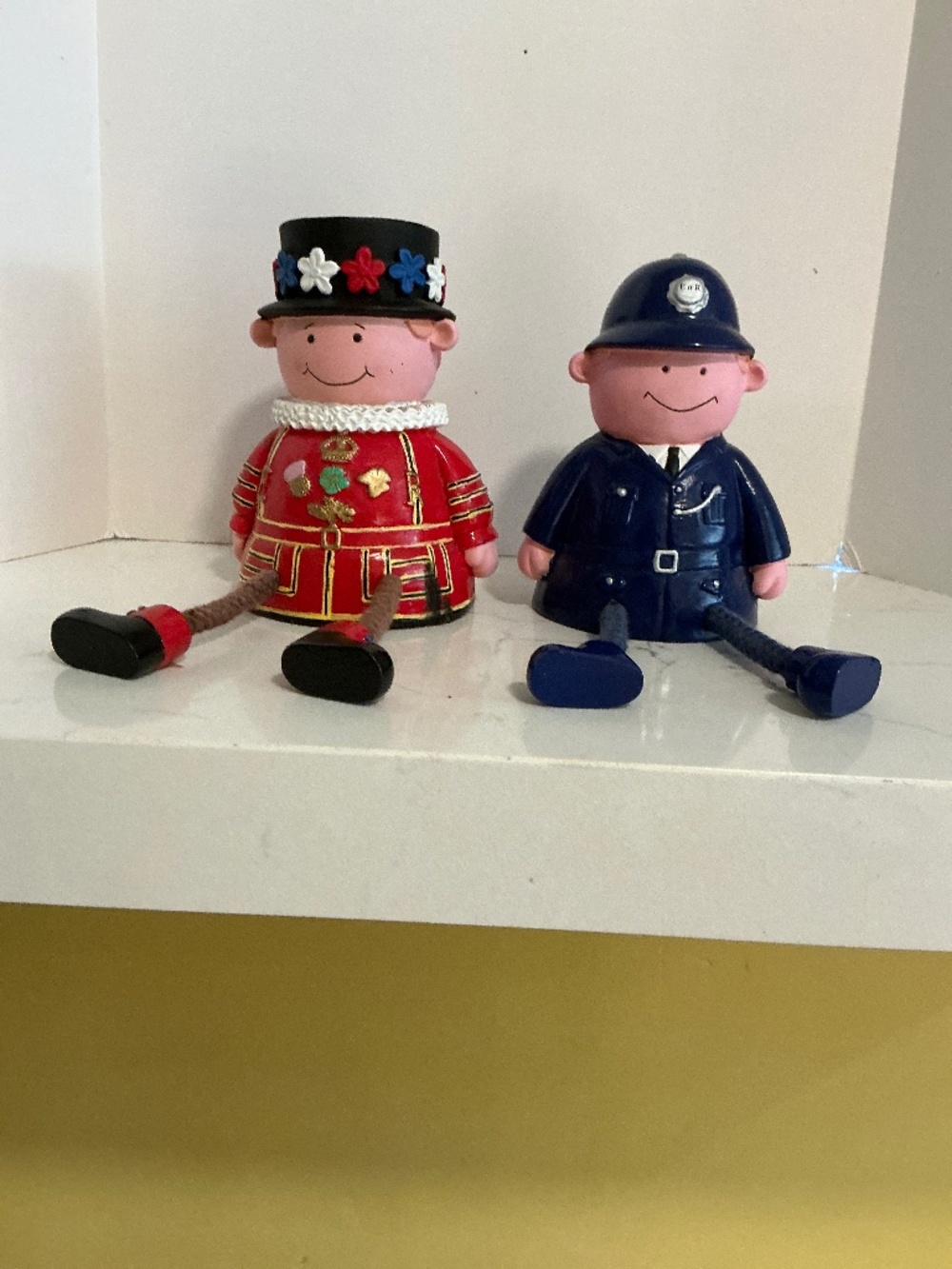 Vintage Beefeater & British Bobby Coin Banks with Dangling Rope Legs